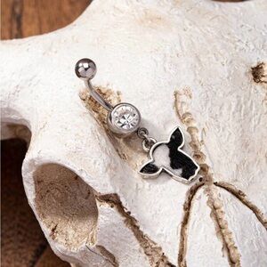 14g Silver Black & White Cow Belly Ring Surgical Stainless Steel NWT